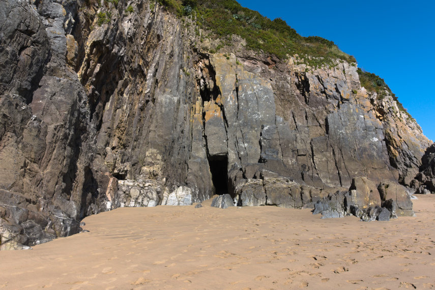 A Cave on South Beach, Tenby, Pembrokeshire, Wales, Great Britain