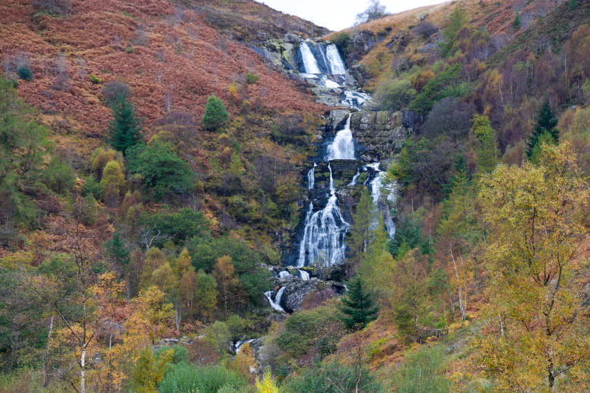 Scene showing a waterfall near Lake Vyrnwy, Montgomeryshire