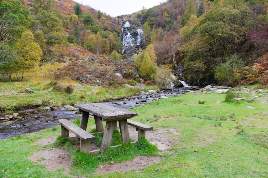 The waterfall picnic site, Lake Vyrnwy, Mongomeryshire