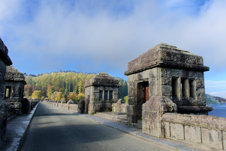 The road across the dam, Lake Vyrnwy, Mongomeryshire
