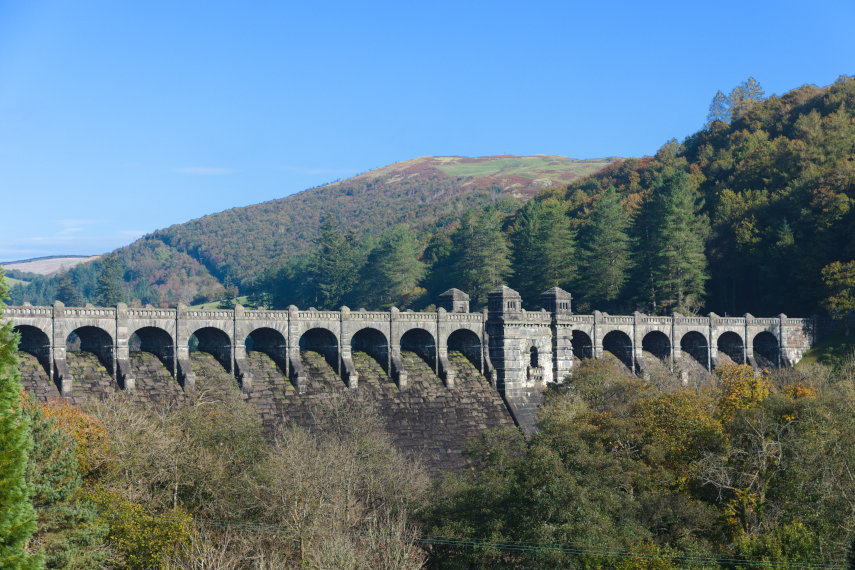 The Dam on the downstream side, Lake Vyrnwy, Mongomeryshire