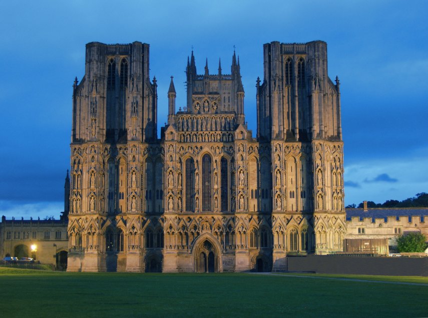 The Cathedral at Dusk, Wells, Somerset, England, Great Britain