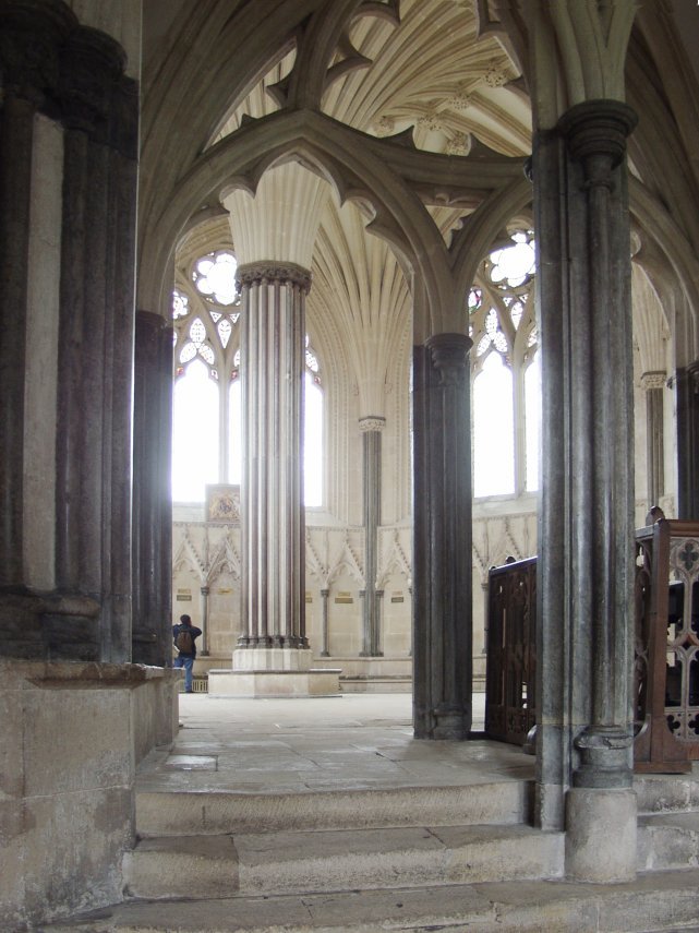 The Chapter House from the steps, Wells Cathedral, Wells, Somerset, England, Great Britain