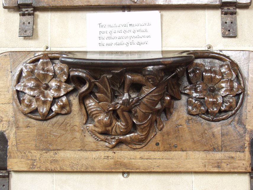 A Carved Medieval Misericord, Wells Cathedral, Wells, Somerset, England, Great Britain