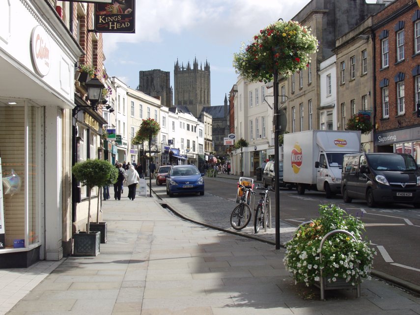The High Street, Wells, Somerset, England, Great Britain