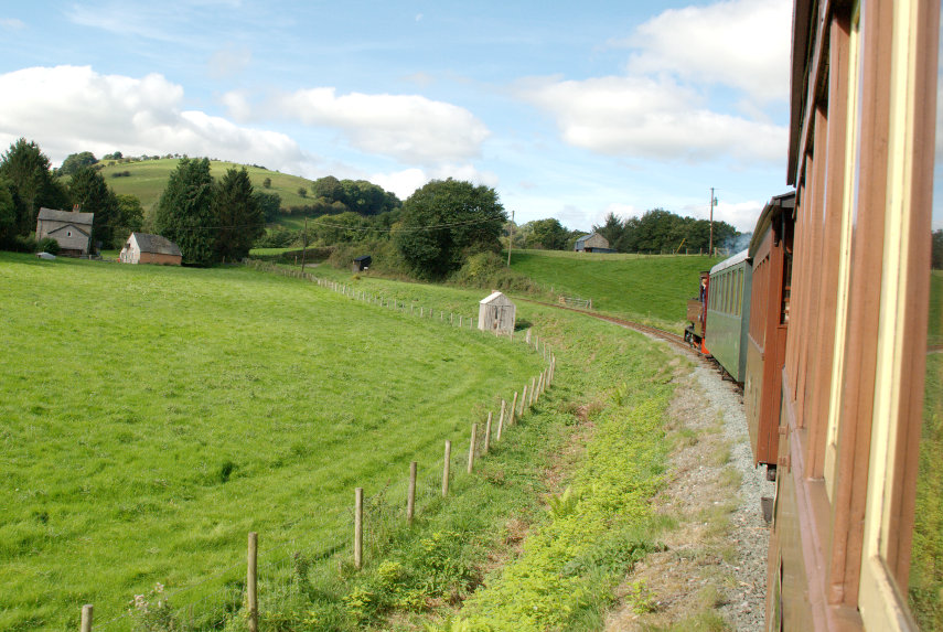 Negotiating a sharp curve, Welshpool & Llanfair Railway, Welshpool, Mongomeryshire