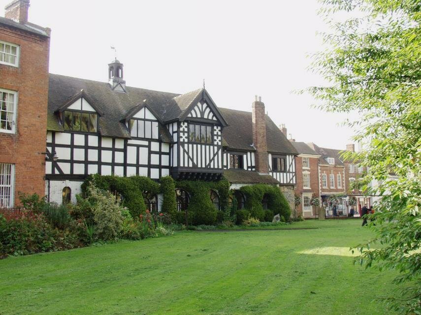 A rear view of the 16th Century Guildhall, Much Wenlock, Shropshire, England, Great Britain
