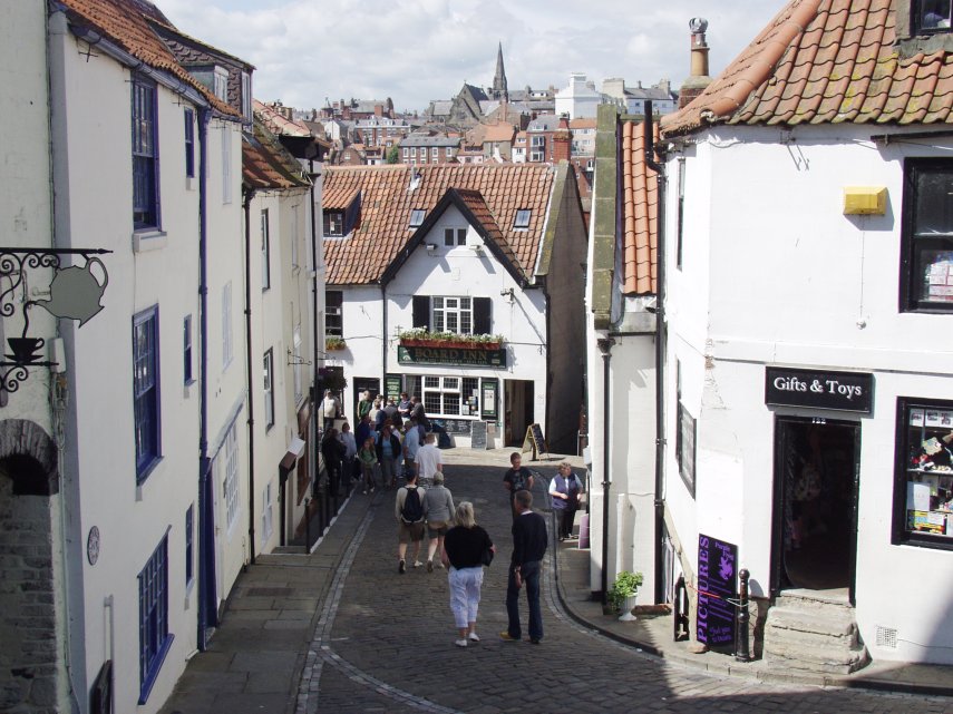 View towards Tate Hill, Whitby, Yorkshire, England, Great Britain
