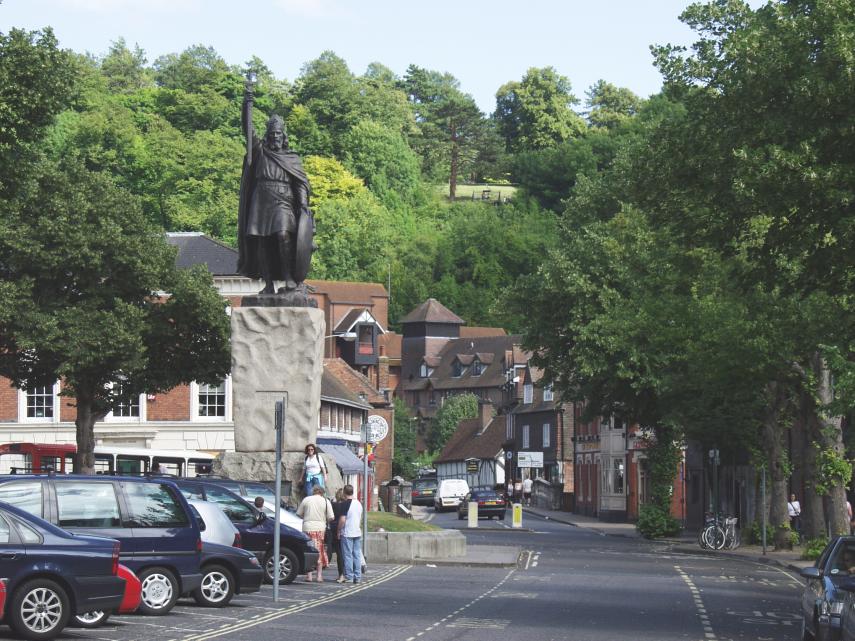King Alfred's Statue, High Street, Winchester, Hampshire, England, Great Britain