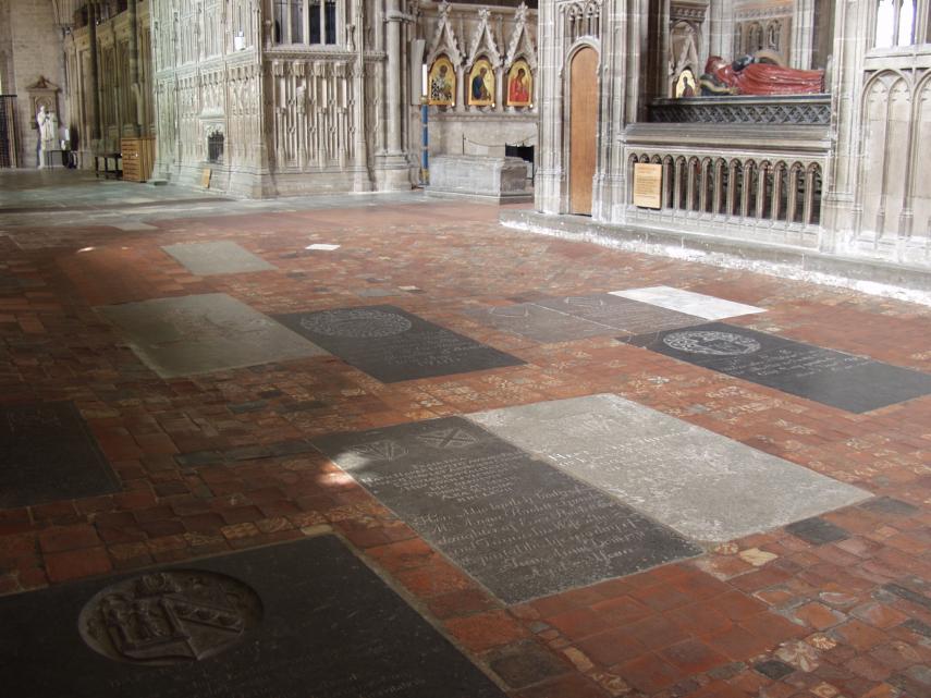Tombs and Medieval Floor Tiles, Winchester Cathedral, Winchester, Hampshire, England, Great Britain
