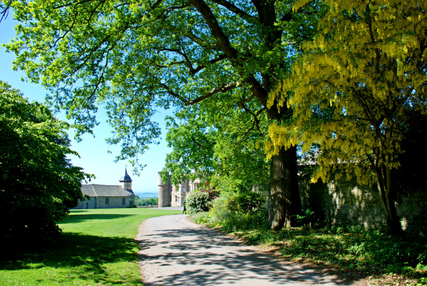 Approaching the House and Chapel, Croft Castle, Yarpole, Herefordshire, England, Great Britain