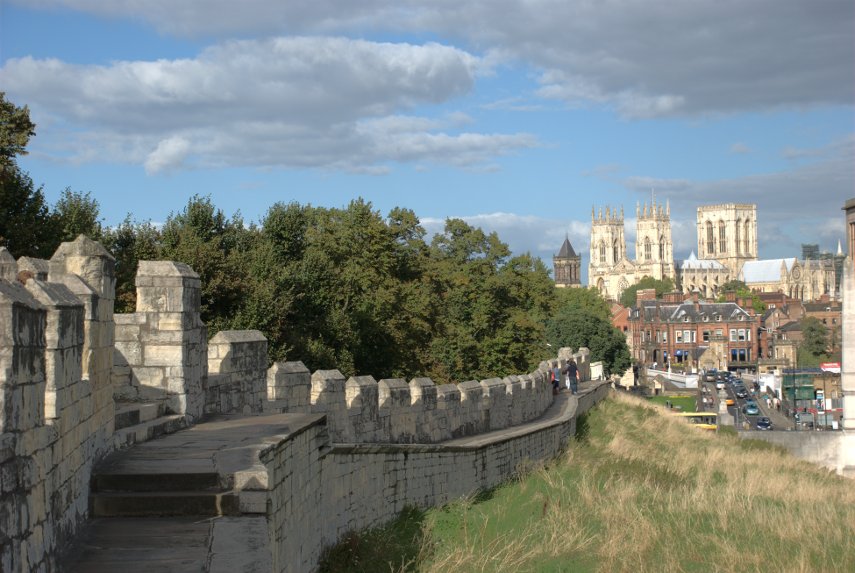The City Walls and York Minster, York, Yorkshire, England, Great Britain