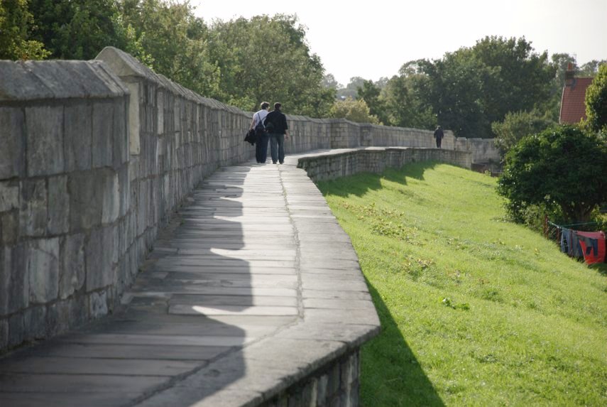 The City Wall and Grass Bank, York, Yorkshire, England, Great Britain