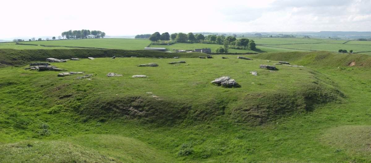 Panoramic view of Arbor Low - an ancient stone henge in the Derbyshire Peak District