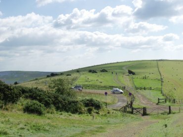 View of the car park near Firle Beacon, Sussex, England