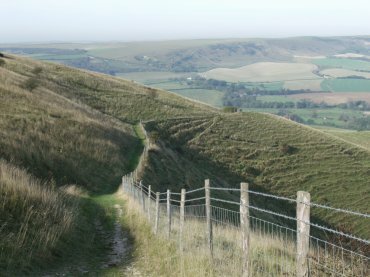 View of the path above the Wilmington Long Man on Windover Hill, Sussex, England