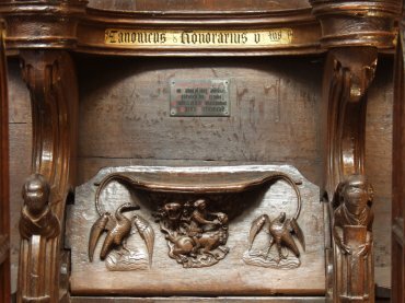 View of a miserichord in the Quire, Chester Cathedral, Chester, Cheshire, England