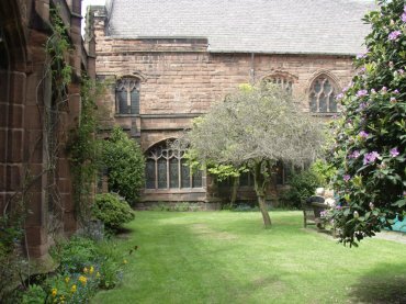 View of the Cloisters garden, Chester Cathedral, Chester, Cheshire, England