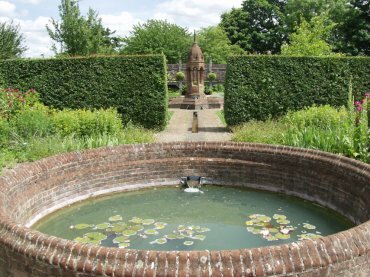 View of the Lily Pond, Tudor Garden, Cressing Temple Barns near Braintree, Essex, England