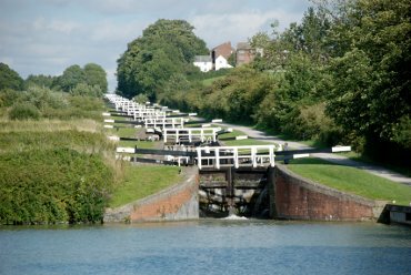 View of Caen Hill Locks, Rowde, Devizes, Wiltshire (Wilts), England