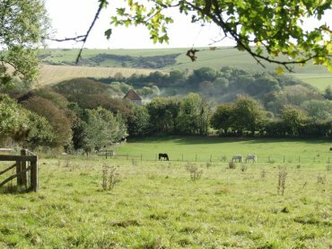 View of Jevington from above on Windover Hill, Sussex, England