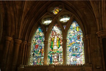 Photograph of the Shakespeare window, Southwark Cathedral, London, England