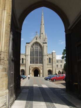 View of the Cathedral through Erpingham Gate, Norwich, Norfolk, England