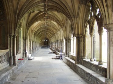View of the interior of the Cloisters, Norwich Cathedral, Norwich, Norfolk, England