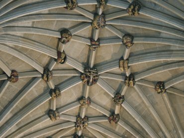 View of bosses on the nave ceiling, Norwich Cathedral, Norwich, Norfolk, England