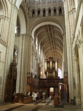 Photograph of the Quire and organ looking into the nave, Norwich Cathedral, Norwich, Norfolk, England