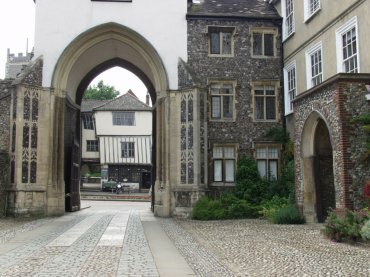 Photograph of Augustine Steward's house through Erpingham Gate, Norwich Cathedral, Norwich, Norfolk, England