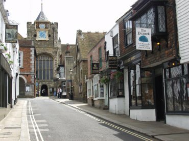 View of St. Mary's Church at the top of Lion Street, Rye, Sussex, England, Great Britain