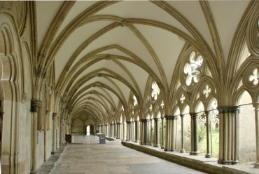 View in the Cloisters, Salisbury Cathedral, Wiltshire (Wilts), England