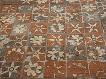 View of Medieval floor tiles, Winchester Cathedral, Winchester, Hampshire (Hants), England
