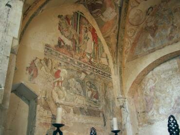View of Holy Sepulchre Chapel and 12th Century wall paintings, Winchester, Hampshire (Hants), England