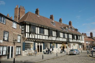 View of the 15th century St. William's College and Minster Tea Rooms, York, North Yorkshire, England