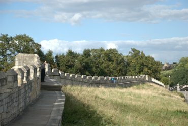 View of the undulating city wall, York, North Yorkshire, England